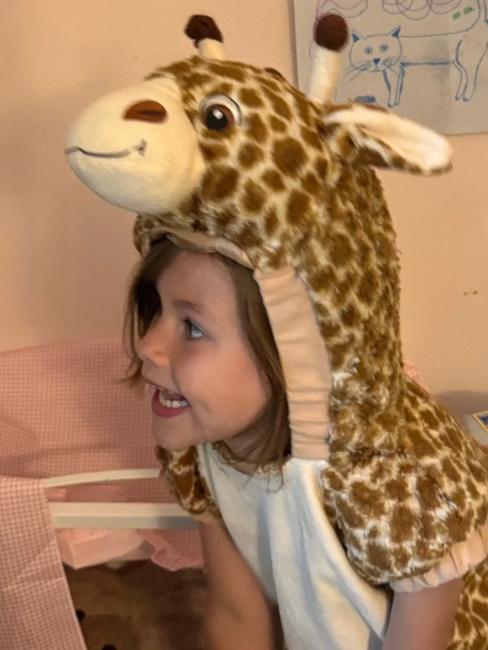 Plush Giraffe Hood for Kids - Brown and Cream